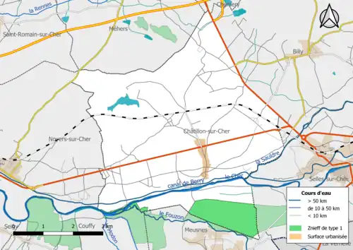 Carte des ZNIEFF de type 1 localisées dans la commune.