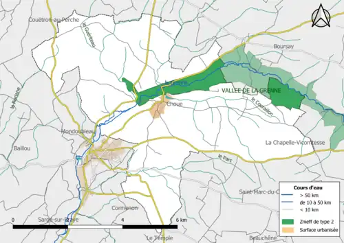 Carte des ZNIEFF de type 2 localisées dans la commune.