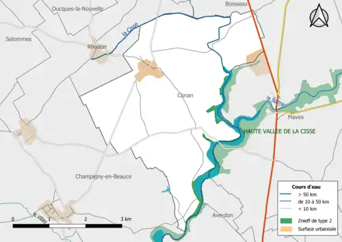 Carte des ZNIEFF de type 2 localisées dans la commune.