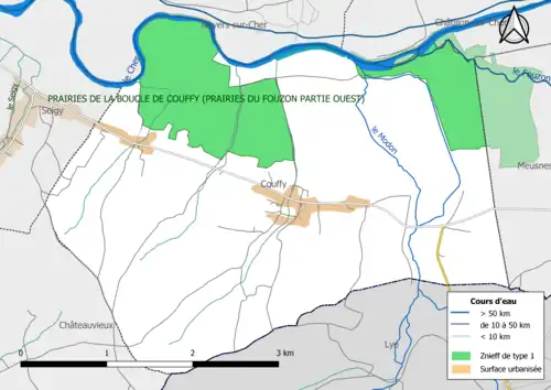 Carte des ZNIEFF de type 1 localisées dans la commune.