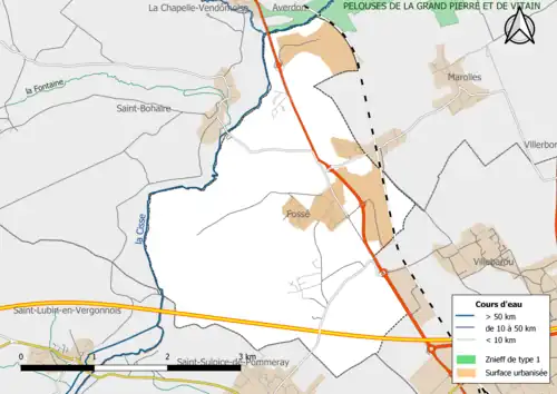 Carte des ZNIEFF de type 1 localisées dans la commune.