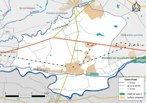 Carte des ZNIEFF de type 2 localisées dans la commune.
