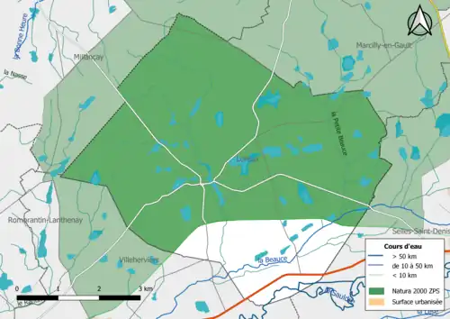 Carte de la zone Natura 2000 de type ZPS localisée dans la commune.