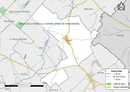 Carte des ZNIEFF de type 1 localisées dans la commune.