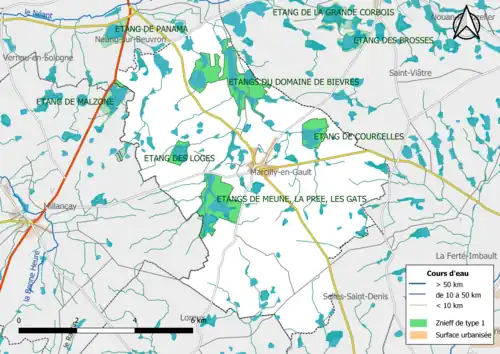 Carte des ZNIEFF de type 1 localisées dans la commune.