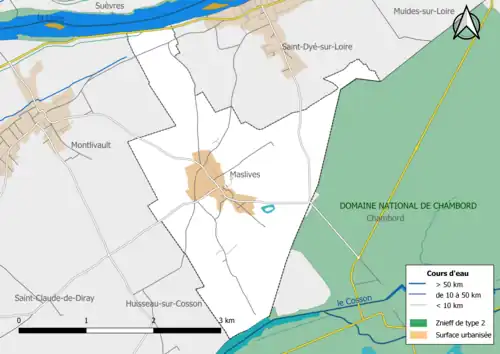 Carte des ZNIEFF de type 2 localisées dans la commune.