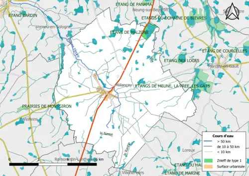 Carte des ZNIEFF de type 1 localisées dans la commune.