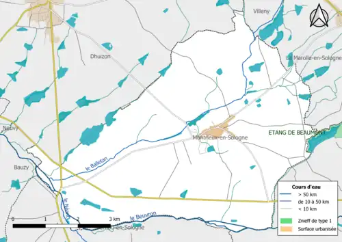 Carte des ZNIEFF de type 1 localisées dans la commune.
