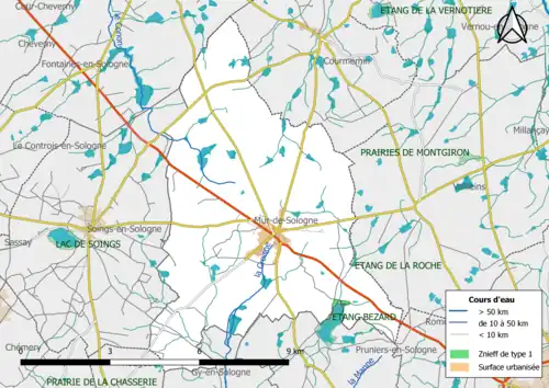 Carte des ZNIEFF de type 1 localisées dans la commune.