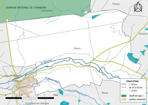 Carte des ZNIEFF de type 2 localisées dans la commune.