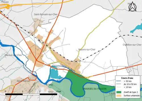 Carte des ZNIEFF de type 2 localisées dans la commune.