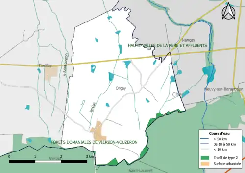 Carte des ZNIEFF de type 2 localisées dans la commune.