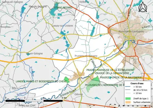 Carte des ZNIEFF de type 1 localisées dans la commune.