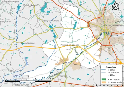 Carte des ZNIEFF de type 2 localisées dans la commune.