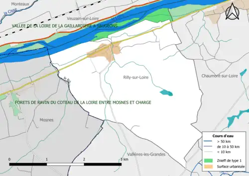 Carte des ZNIEFF de type 1 localisées dans la commune.