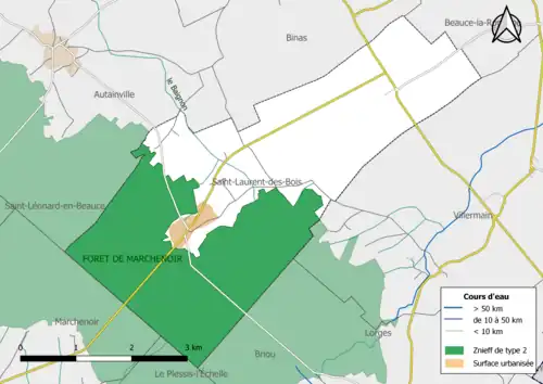 Carte des ZNIEFF de type 2 localisées dans la commune.