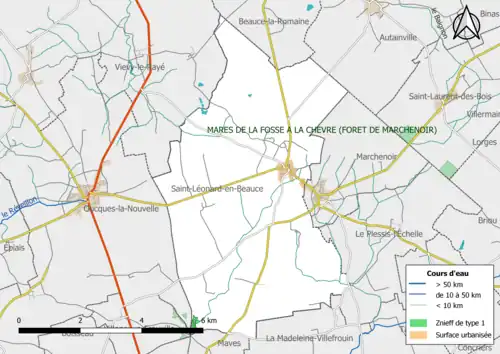 Carte des ZNIEFF de type 1 localisées dans la commune.