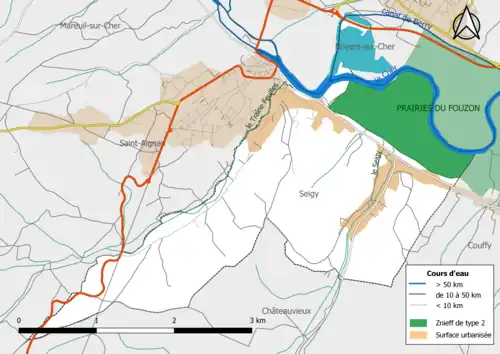 Carte des ZNIEFF de type 2 localisées dans la commune.