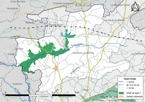 Carte des ZNIEFF de type 2 localisées sur la commune.