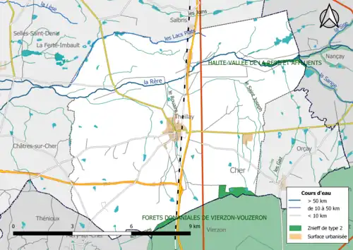 Carte des ZNIEFF de type 2 localisées dans la commune.