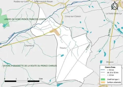 Carte des ZNIEFF de type 1 localisées dans la commune.