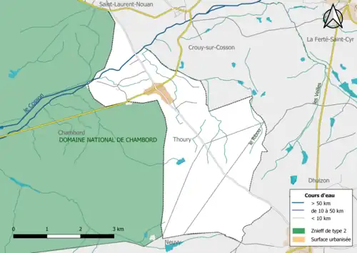 Carte des ZNIEFF de type 2 localisées dans la commune.