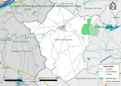 Carte des ZNIEFF de type 1 localisées dans la commune.