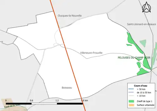Carte des ZNIEFF de type 1 localisées dans la commune.