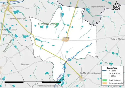Carte des ZNIEFF de type 1 localisées dans la commune.