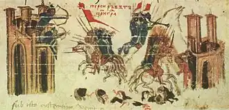 Enluminure représentant un assaut lors du siège de Constantinople