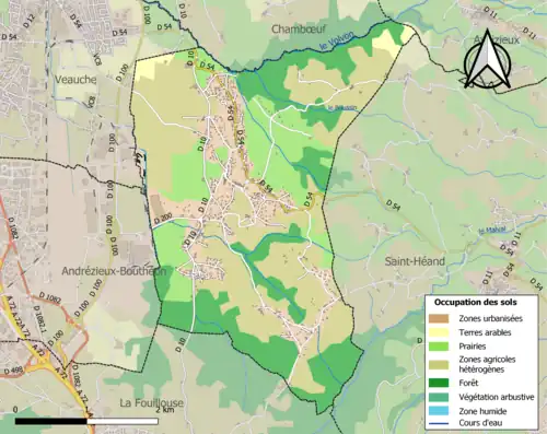 Carte en couleurs présentant l'occupation des sols.