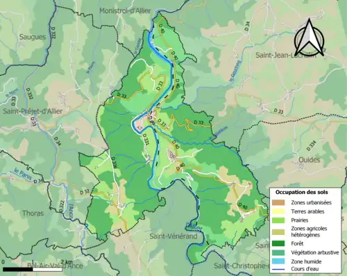 Carte en couleurs des infrastructures et de l'occupation des sols de la commune.