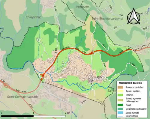 Carte en couleurs des infrastructures et de l'occupation des sols de la commune.