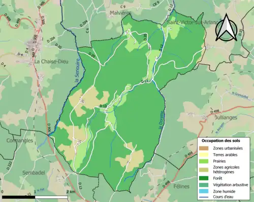 Carte en couleurs des infrastructures et de l'occupation des sols de la commune.