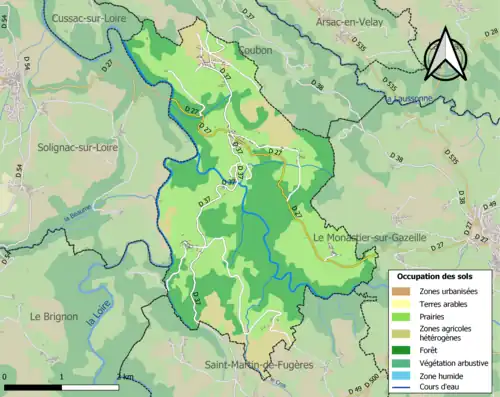 Carte en couleurs des infrastructures et de l'occupation des sols de la commune.