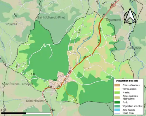 Carte en couleurs présentant l'occupation des sols.