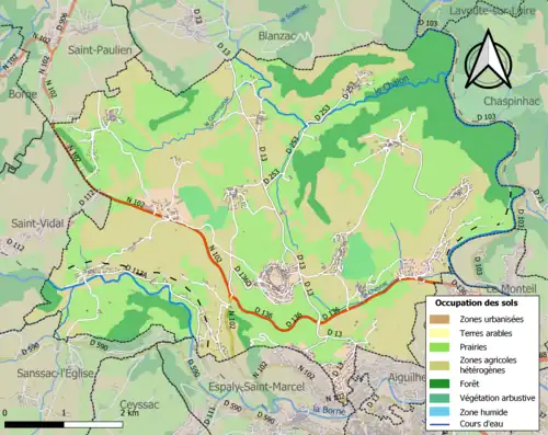 Carte en couleurs présentant l'occupation des sols.