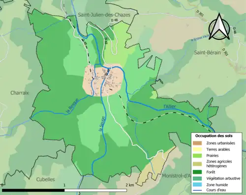 Carte en couleurs présentant l'occupation des sols.
