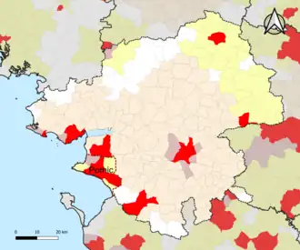 Localisation de l'aire d'attraction de Pornic dans le département de la Loire-Atlantique.
