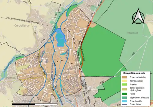 Carte des infrastructures et de l'occupation des sols de la commune en 2018 (CLC).