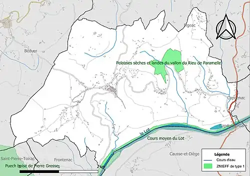 Carte des ZNIEFF de type 1 dans la commune.