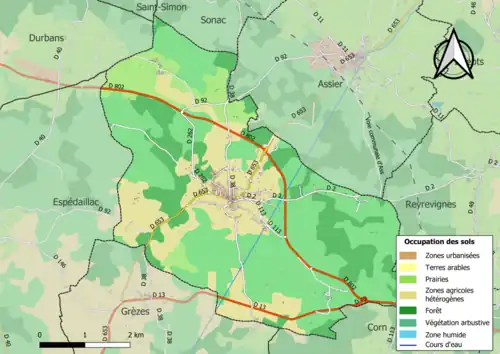 Carte en couleurs présentant l'occupation des sols.