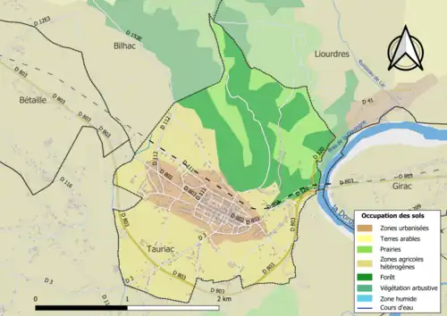 Carte en couleurs présentant l'occupation des sols.