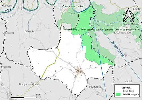 Carte des ZNIEFF de type 1 sur la commune.