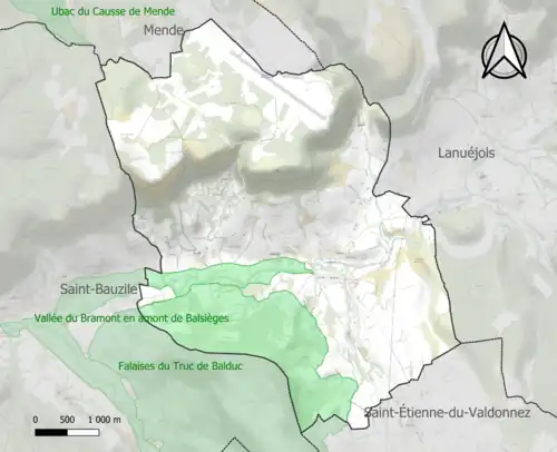 Carte des ZNIEFF de type 1 sur la commune.