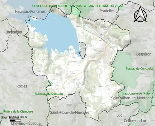 Carte des ZNIEFF de type 1 sur la commune.