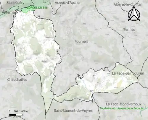 Carte de la ZNIEFF de type 1 sur le territoire de la commune.