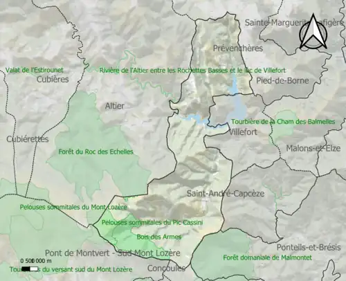 Carte des ZNIEFF de type 1 sur la commune.