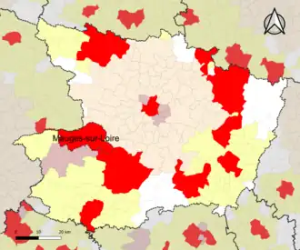Localisation de l'aire d'attraction de Mauges-sur-Loire dans le département de Maine-et-Loire.