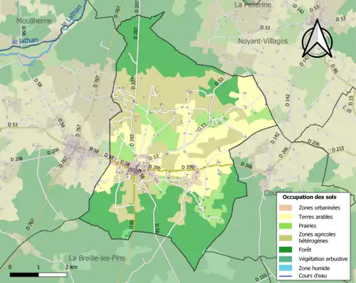 Carte en couleurs présentant l'occupation des sols.